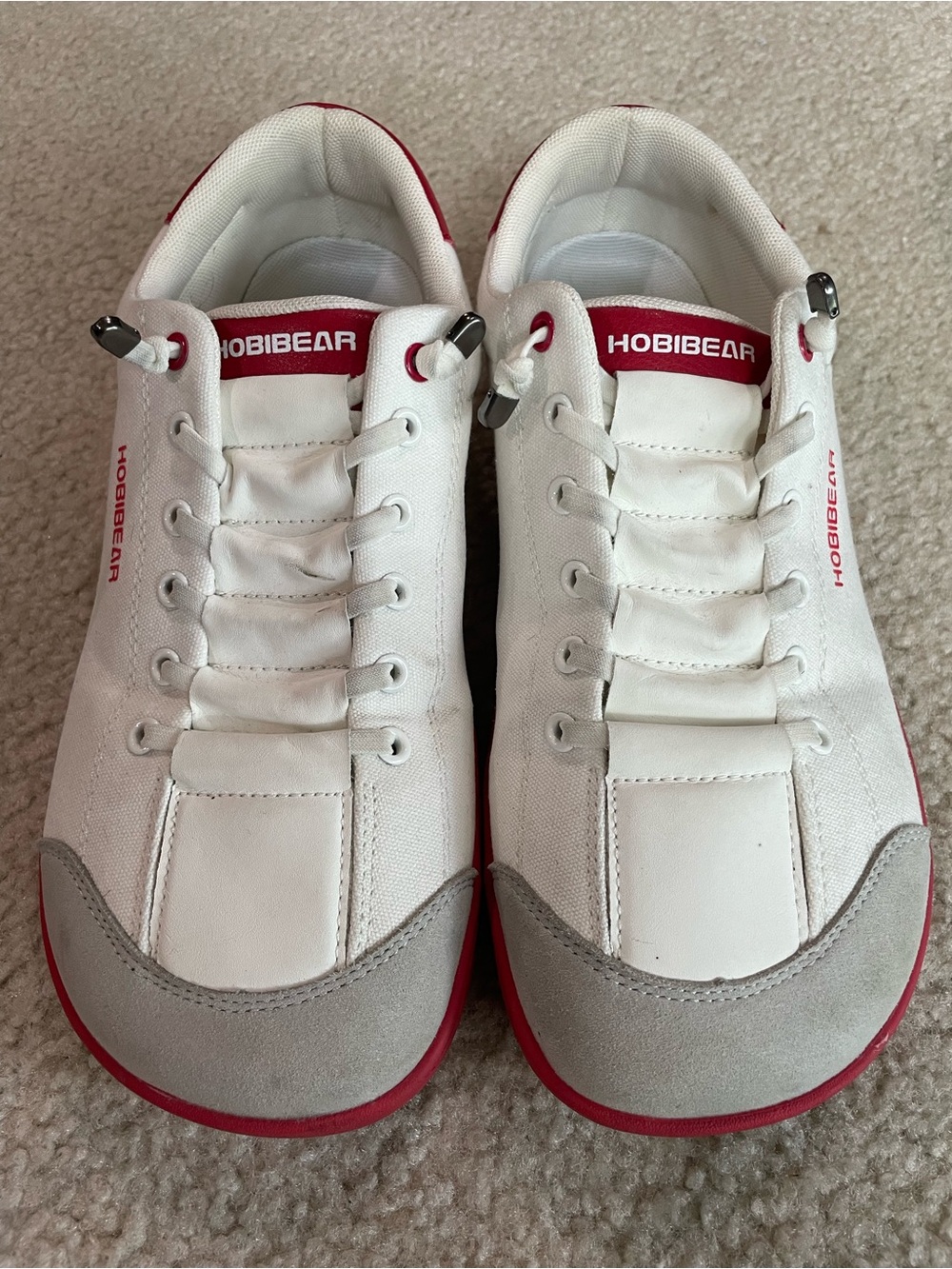 HOBIBEAR Women’s White and Red Casual Lace-Up Sneakers Size 42